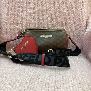 Karl Lagerfeld Brown and Red Crossbody Bag with Heart Coin Purse